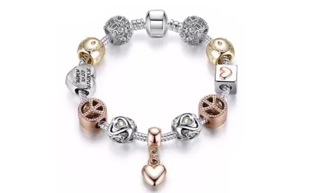 18K Gold Plated Heart Clear CZ Charm Bracelet Made with Swarovski Element