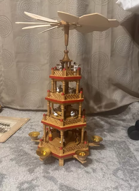 Vintage Lillian Vernon Christmas 3 Tier Wooden Nativity Candle Spinning Carousel