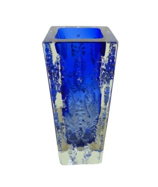 VASE EN VERRE cristal bleu vintage INGRID Verrerie KURT WOKAN 1970 IG