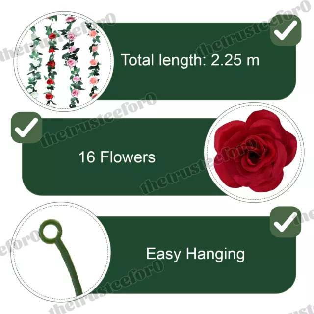 2.25m 16 Artificial Silk Rose Flower Fake Vine Hanging Garland Floral Wedding AU 3