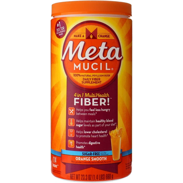 3 PACK METAMUCIL 4-in-1 MultiHealth Sugar-Free Fiber Supplement Powder ...