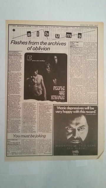 JIM MORRISON - DOORS American Prayer  'album review  1978 UK Article/Clipping