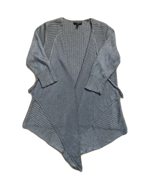 Eileen Fisher Petite Small Gray Linen Silk 3/4 Sleeve Gray Open Cardigan Sweater