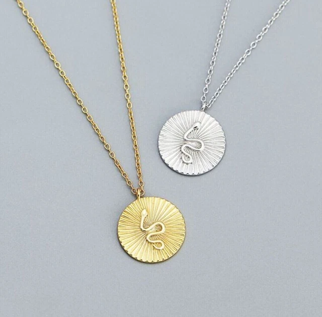 COLLANA moderna in argento sterling 925 con moneta rotonda animale...