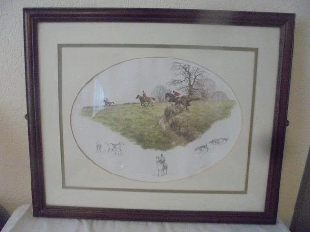 Nigel Hemming Hunting Print 1985 horse dogs Framed Glazed 23" X 19"