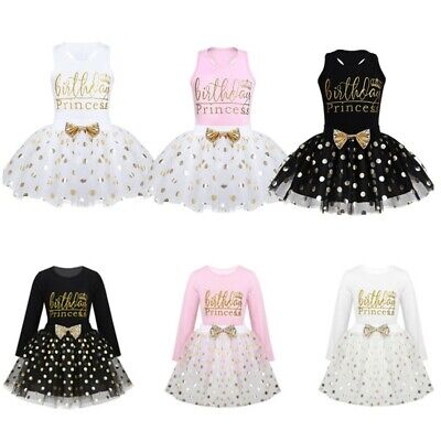 Kid Girls Birthday Party Princess Outfit Shirts Tops Polka Dots Bubble Skirt Set