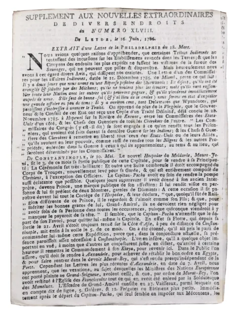 1786 Rare Traité Hopewell  Indiens Cherokee Philadelphie Miami Indian USA