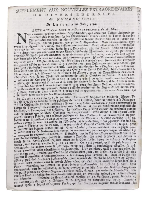 1786 Rare Traité Hopewell  Indiens Cherokee Philadelphie Miami Indian USA