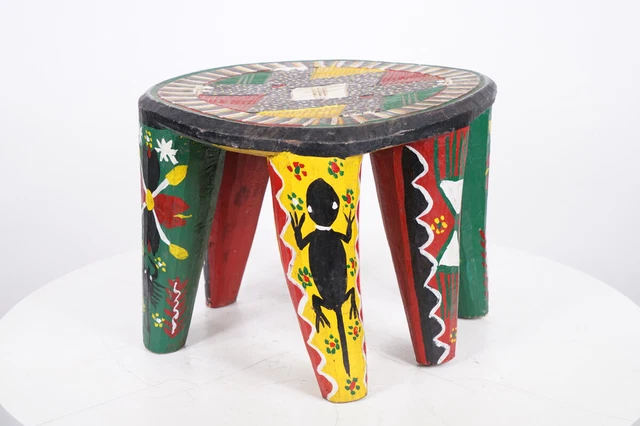 Small Colorful Nupe African Stool 12" Wide - Nigeria