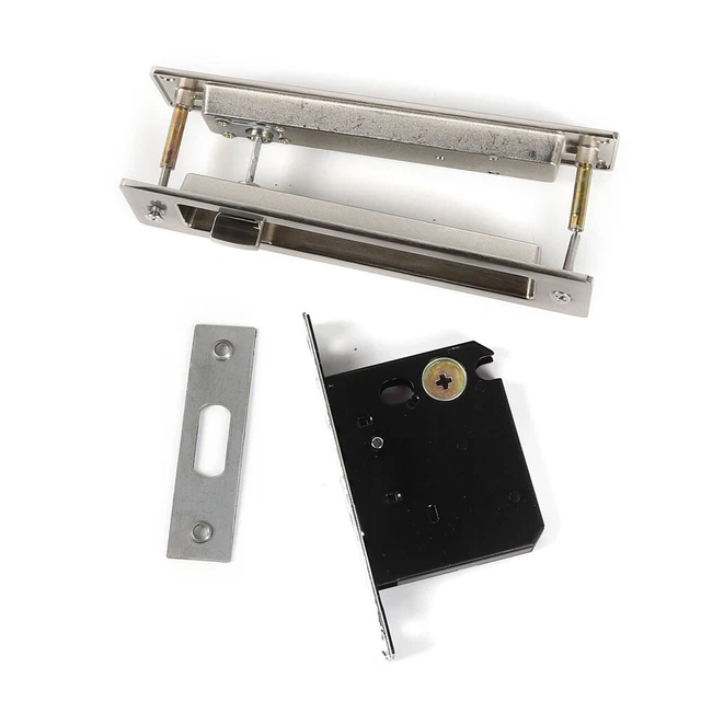 MODERN RECESSED SLIDING Pocket Door Latch Lock Pull Handle Brushed