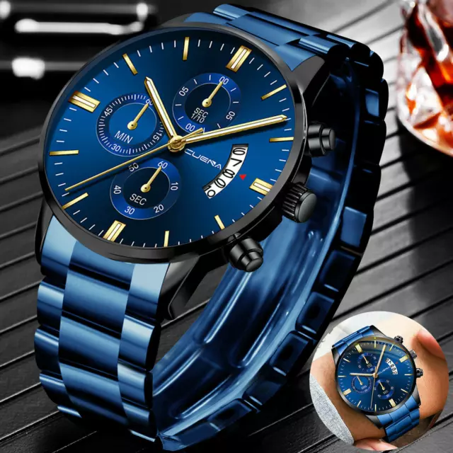 Reloj de Pulsera de Cuarzo para Hombres Reloj de Acero Inoxidable Impermeable