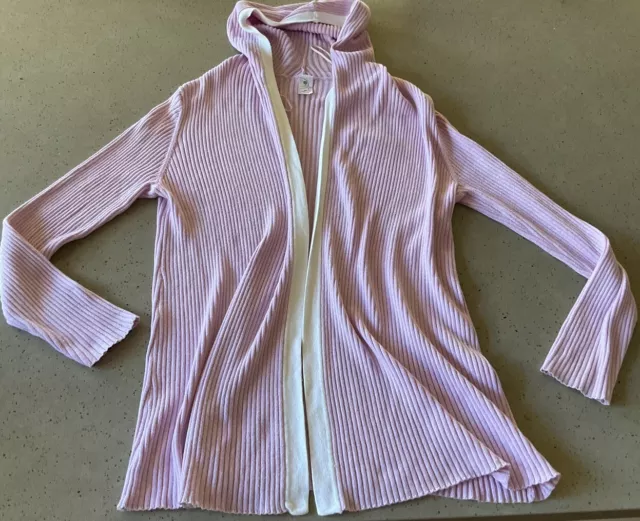 Target Women’s Baby Pink White Cotton Knit Hoodie Cardigan Cardi Coat Size 12-14 2