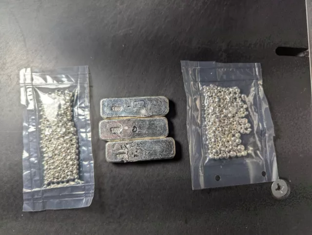 5 oz silver bullion  - 3 poured bars and two ounces of silver shot