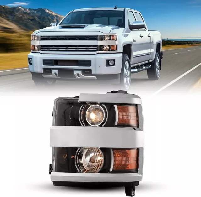 Driver Headlight For 2015-19 Chevy Silverado 2500HD/3500HD Projector Chrome Lamp