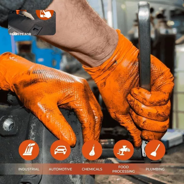1000 Orange Diamond Nitrile Disposable Gloves Strong Heavy Duty Mechanic 8.6 100 2