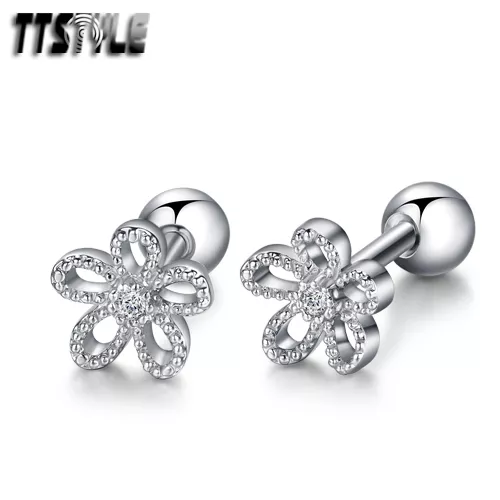 TTstyle Surgical Steel Flower Fake Ear Cartilage Tragus Earrings A Pair NEW