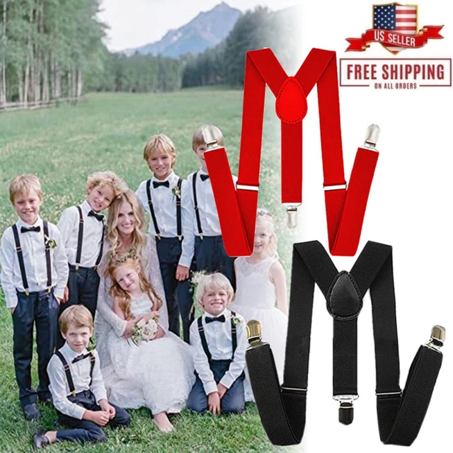 Baby Kids Boys and Girls Adjustable Elastic Solid Color Suspenders Y-Back Design