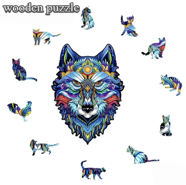 Wolf Wooden Jigsaw Puzzles, unique irregular animal shaped puzzles, great gifts