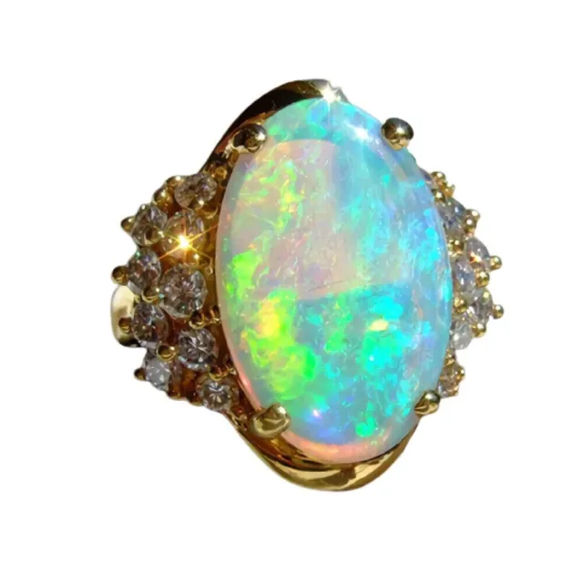 4.70Ct Oval Cut Genuine Opal Halo Vintage Engagement Ring 14K Yellow Gold Plated