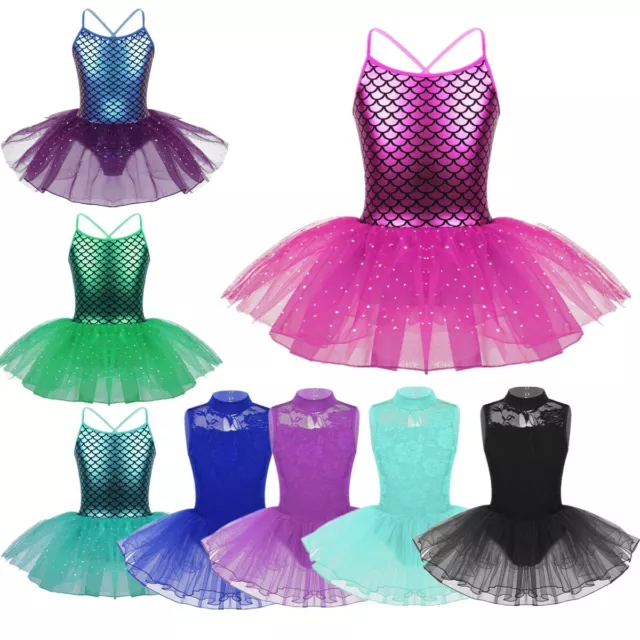 Kids Girls Ballet Dress Dance Leotard Dress Gymnastics Roller Skating Costumes