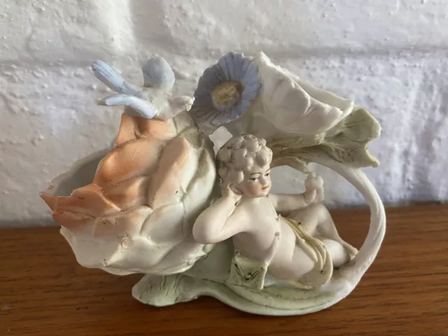 Antique bisque Porcelain French piano vase cherub Roccoco Style