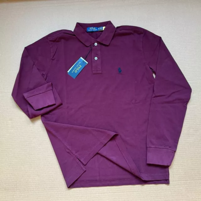 Polo Ralph Lauren Langarm-Poloshirt, Polokragen, Dunkelrot, Größe L