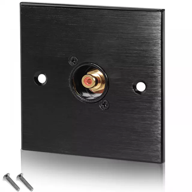 Black Metal Wall Plate 1 Gold RCA Phono Socket Audio Connection Schools Theaters