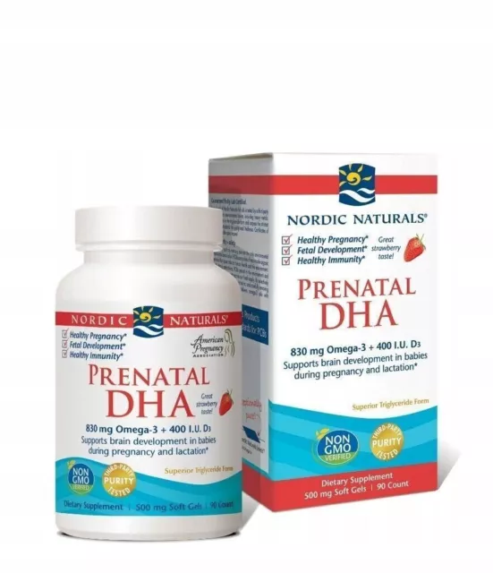 Nordic Naturals Prénatal DHA 830 mg Oméga 3 pour femme enceinte Fraise 90...