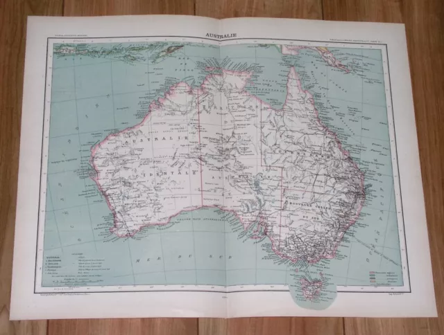 1907 Original Antique French Map Australia