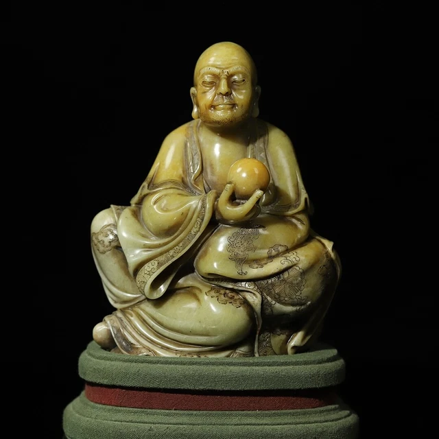 Chinese Exquisite Handmade Lohan carving Shoushan Stone Statue