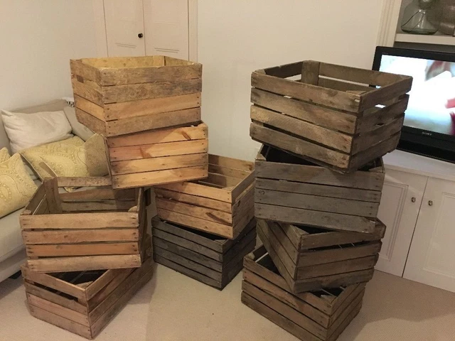 Rustic Fruit Box WOODEN CRATE VINTAGE Rustic Farm Shop Storage Box Crates Lid Fruit ...