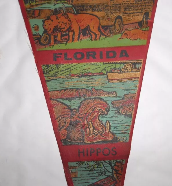 Souvenir vintage lion pays safari Floride Pennant Millar années 1960 années 1970 drapeau singes 3