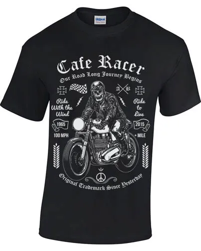 Men's Biker T-Shirt Cafe Racer Skull chopper motorcycle bike rider Cafe Racer