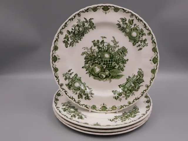 Four Masons Green Fruit Basket 10 1/2" Dinner Plates.