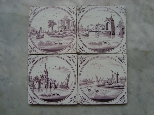 nice set   18h  century delft  dutch  tiles ,landscapes with swanns,swan (4)