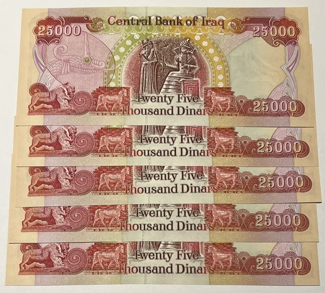 125,000 HUNDRED TWENTY-FIVE THOUSAND Iraqi Dinar Central Bank Notes 5 X 25000