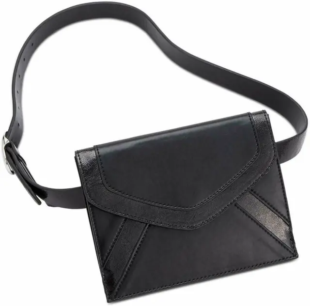 INC Fanny Pack Belt-Bag Crossbody Small Black Vegan-Leather Envelope Size L NWT