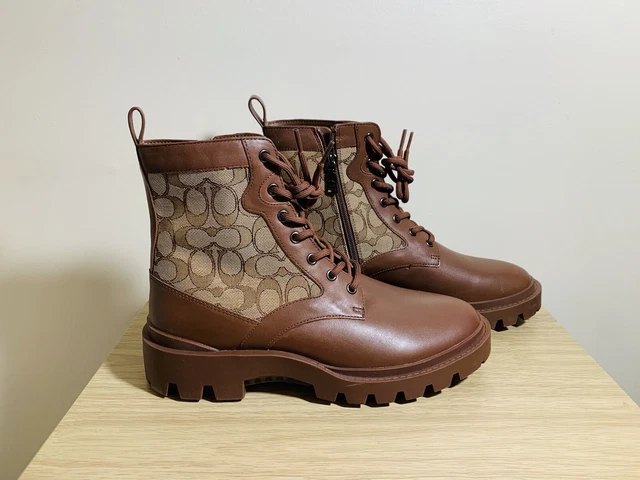 COACH CITYSOLE SIDE zipper monogram signature print boots brown CO257 ...