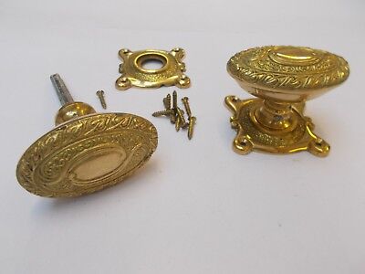 Solid Brass Ornate Decorative Vintage Old Style Rim Mortise Door Knobs Handles