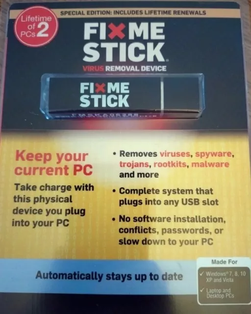 FixMeStick Virus Spyware Eliminación Malware Memoria USB Ilimitada 2 Dispositivos Windows