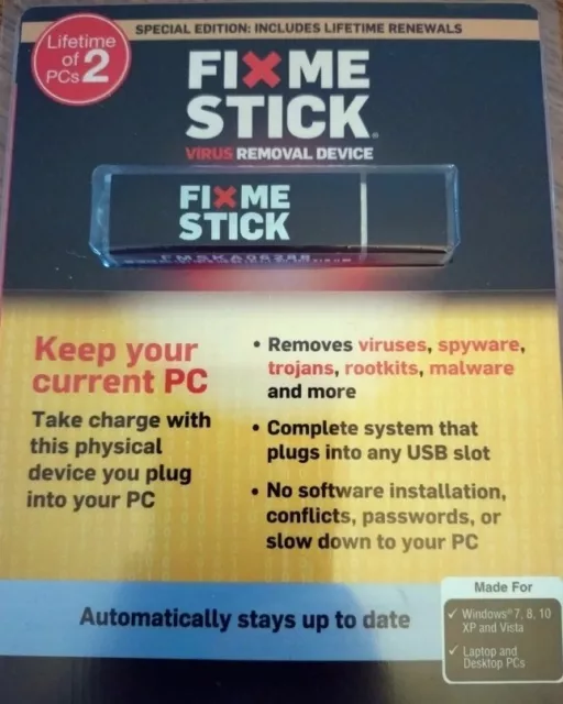 FixMeStick Virus Spyware Rimozione Malware Chiavetta USB Illimitata 2 Dispositivi Windows