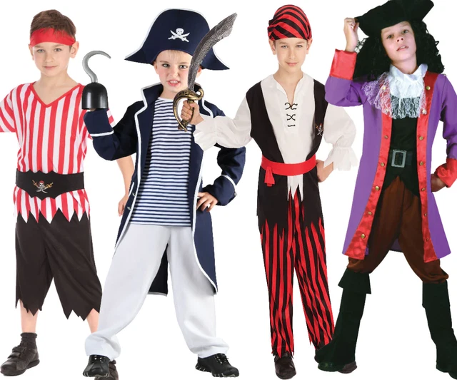 Déguisement Pirate Enfant 10 Pièces - Costume Capitaine Avec Chapeau, Veste, Épée, Compas, Carte - 3-10 Ans