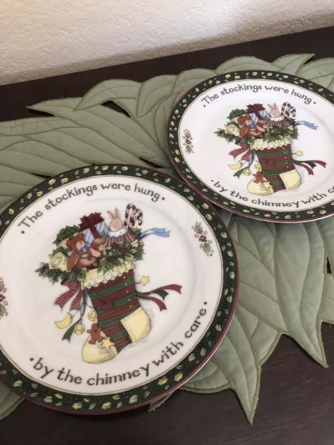 Portmeirion Christmas Story Susan Winget 2 Salad Plates The Stockings Were Hung