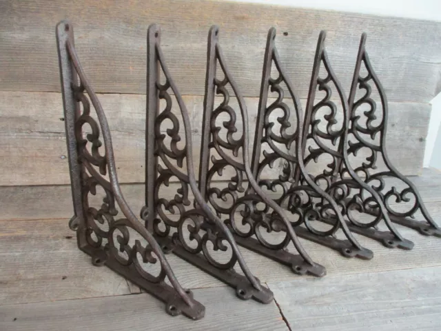 6 LARGE Shelf Braces Wall Brackets Cast Iron Brackets Vine Garden Corbels Rustic