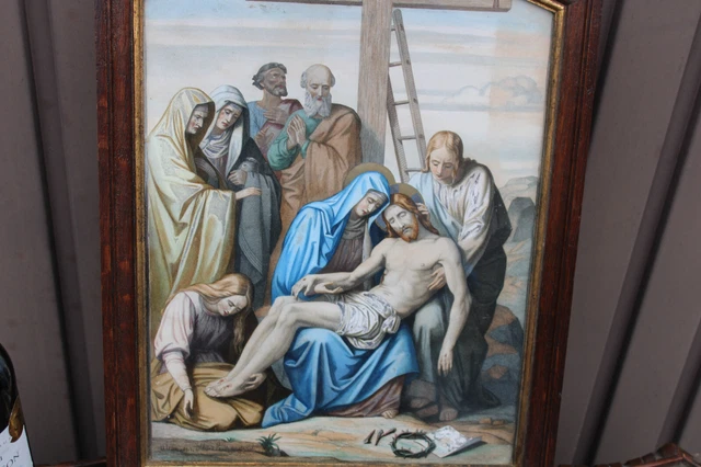 Antique French wood carved panel crucifx PARIS itho Biblical religious jesus 3