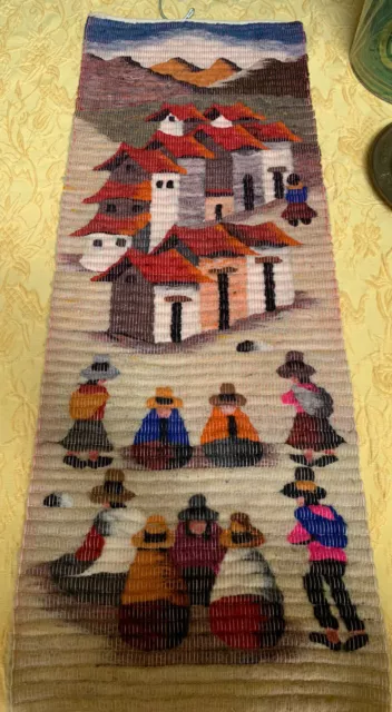 Table Mat 11.5” X  32 “Handwoven Wool Runner Made - Peru Artisan Multicolors VTG