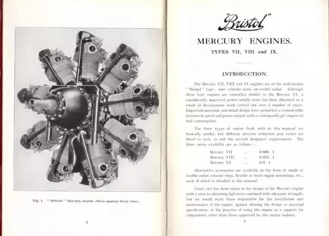 Bristol Mercury Engine Maintenance Manual 1930's Ex rare Period Aero Radial