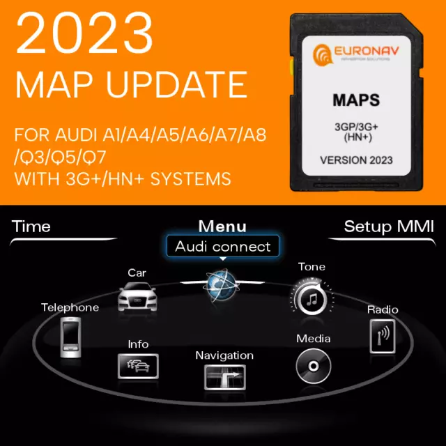 Audi 2023 MMI 3G+ HN+ Navigation Update Sat Nav Map SD Card A1/A4/A5/A6/A7/A8/Q3