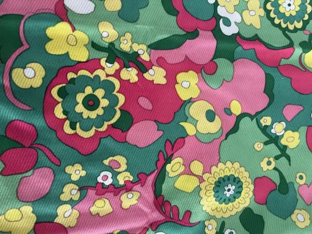 Vtg~Bright Mod/Preppy 60s 70s Retro Floral~Cotton Fabric~ 2 1/2 Yds Green, Pink,
