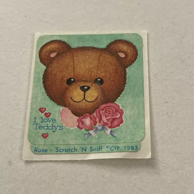 Vintage Scratch N Sniff Rose Teddy Bear Sticker G5